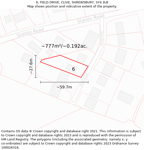 6, FIELD DRIVE, CLIVE, SHREWSBURY, SY4 3LB: Plot and title map