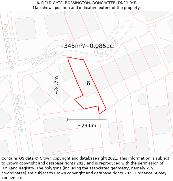 6, FIELD GATE, ROSSINGTON, DONCASTER, DN11 0YB: Plot and title map