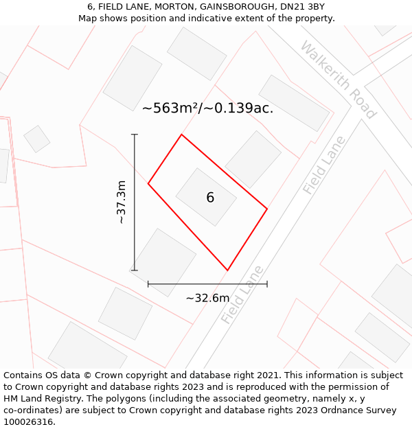 6, FIELD LANE, MORTON, GAINSBOROUGH, DN21 3BY: Plot and title map