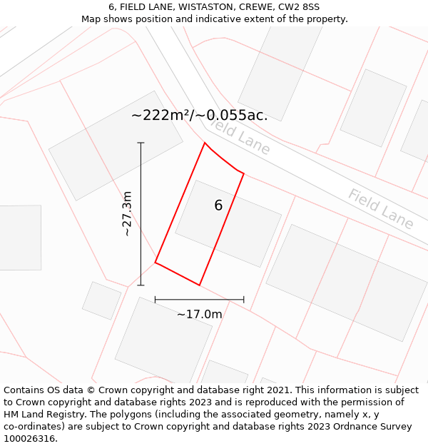 6, FIELD LANE, WISTASTON, CREWE, CW2 8SS: Plot and title map