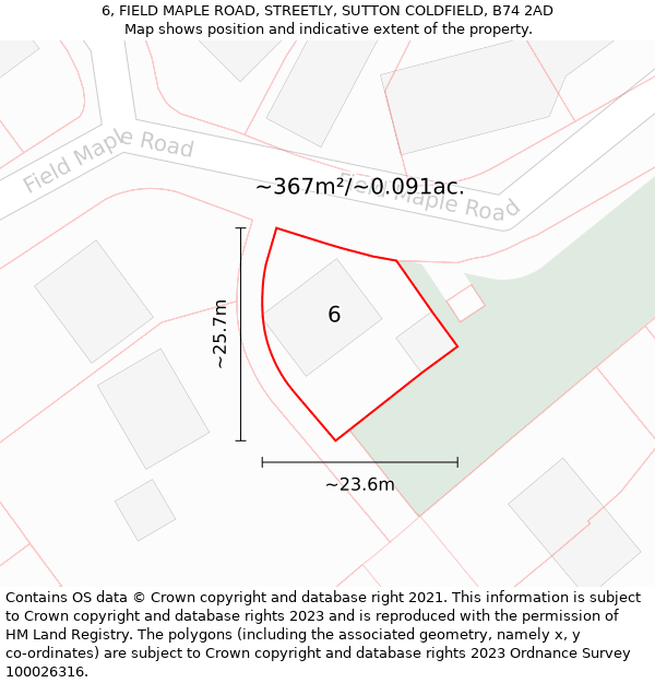 6, FIELD MAPLE ROAD, STREETLY, SUTTON COLDFIELD, B74 2AD: Plot and title map