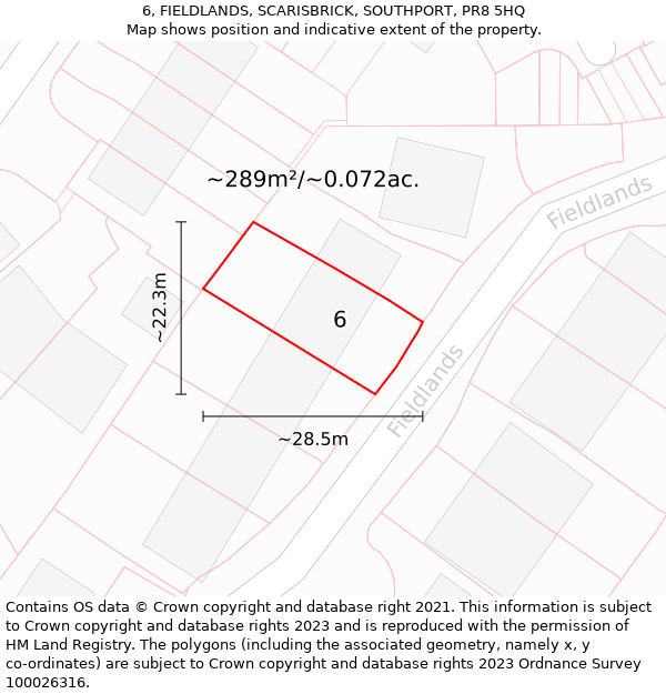 6, FIELDLANDS, SCARISBRICK, SOUTHPORT, PR8 5HQ: Plot and title map