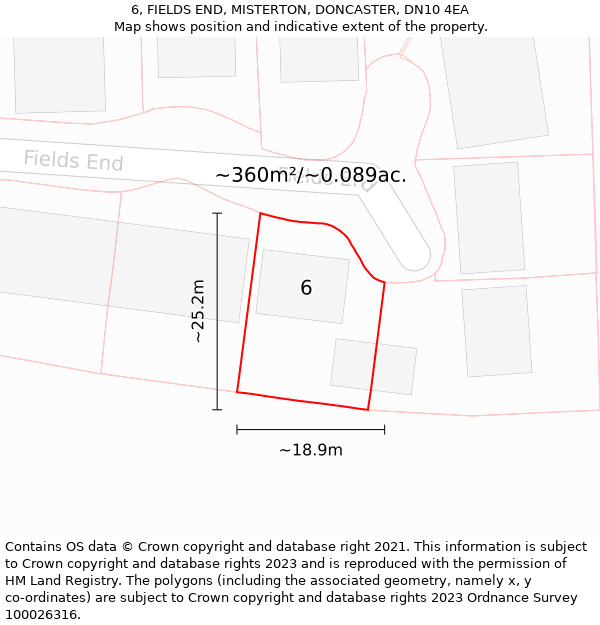 6, FIELDS END, MISTERTON, DONCASTER, DN10 4EA: Plot and title map