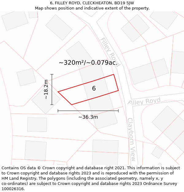 6, FILLEY ROYD, CLECKHEATON, BD19 5JW: Plot and title map