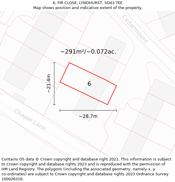 6, FIR CLOSE, LYNDHURST, SO43 7EE: Plot and title map