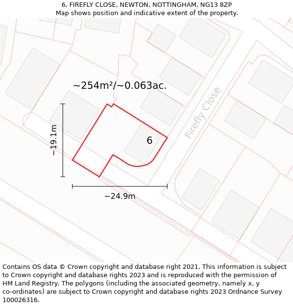 6, FIREFLY CLOSE, NEWTON, NOTTINGHAM, NG13 8ZP: Plot and title map