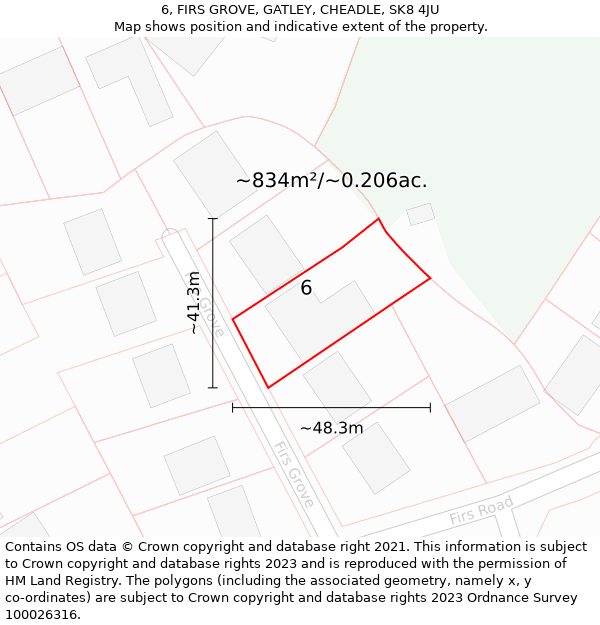 6, FIRS GROVE, GATLEY, CHEADLE, SK8 4JU: Plot and title map