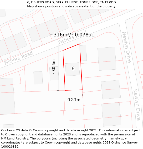 6, FISHERS ROAD, STAPLEHURST, TONBRIDGE, TN12 0DD: Plot and title map