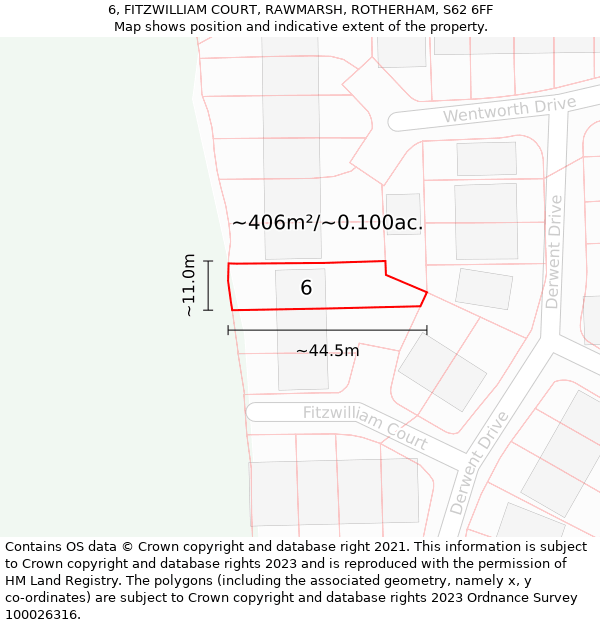 6, FITZWILLIAM COURT, RAWMARSH, ROTHERHAM, S62 6FF: Plot and title map