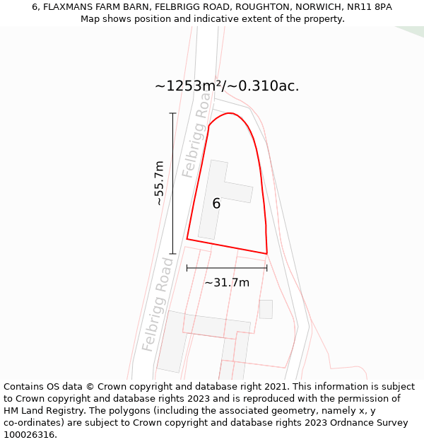 6, FLAXMANS FARM BARN, FELBRIGG ROAD, ROUGHTON, NORWICH, NR11 8PA: Plot and title map