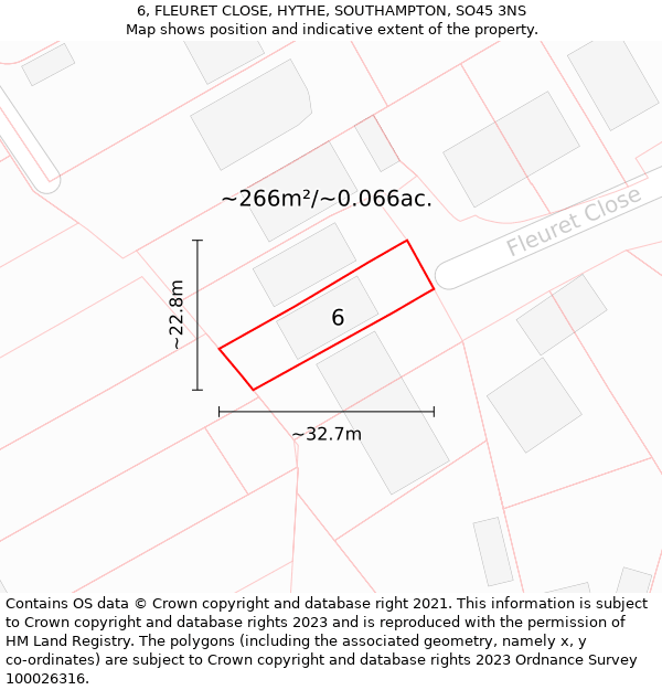 6, FLEURET CLOSE, HYTHE, SOUTHAMPTON, SO45 3NS: Plot and title map