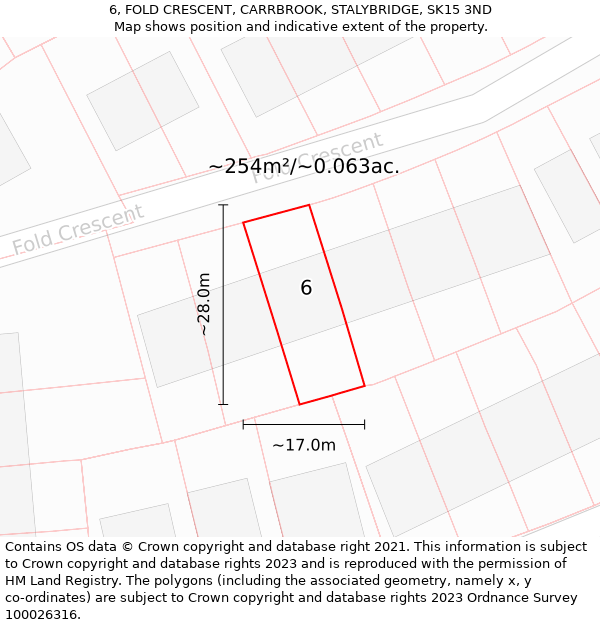 6, FOLD CRESCENT, CARRBROOK, STALYBRIDGE, SK15 3ND: Plot and title map