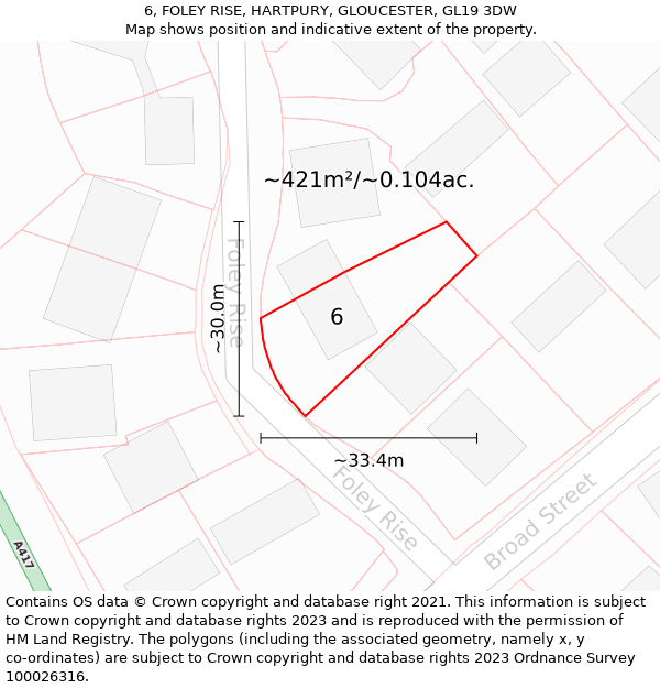 6, FOLEY RISE, HARTPURY, GLOUCESTER, GL19 3DW: Plot and title map