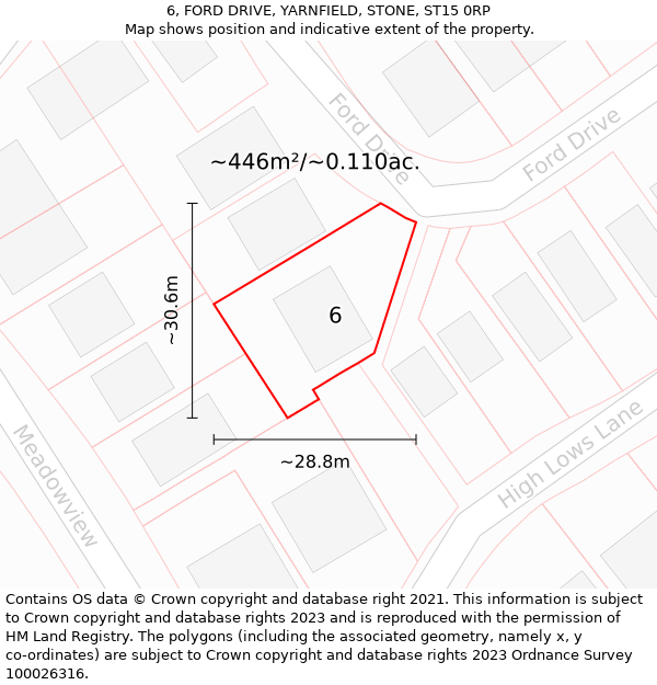 6, FORD DRIVE, YARNFIELD, STONE, ST15 0RP: Plot and title map