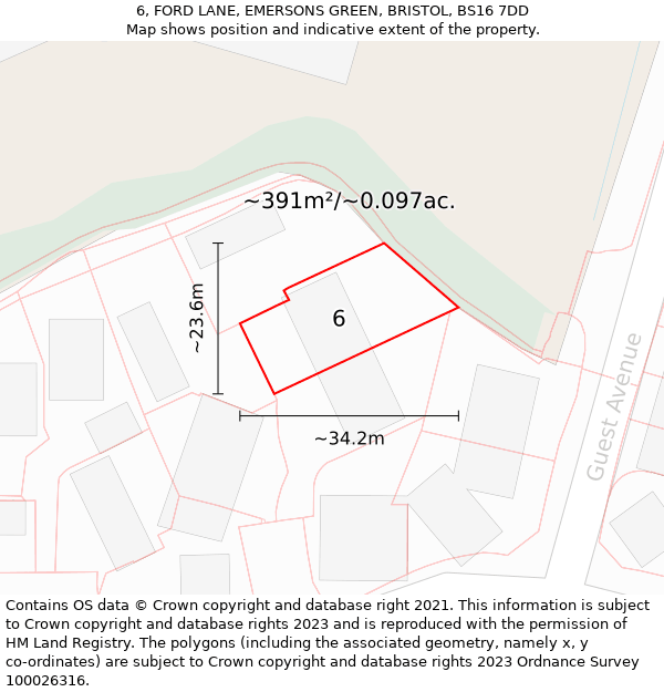 6, FORD LANE, EMERSONS GREEN, BRISTOL, BS16 7DD: Plot and title map