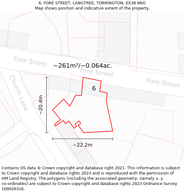 6, FORE STREET, LANGTREE, TORRINGTON, EX38 8NG: Plot and title map