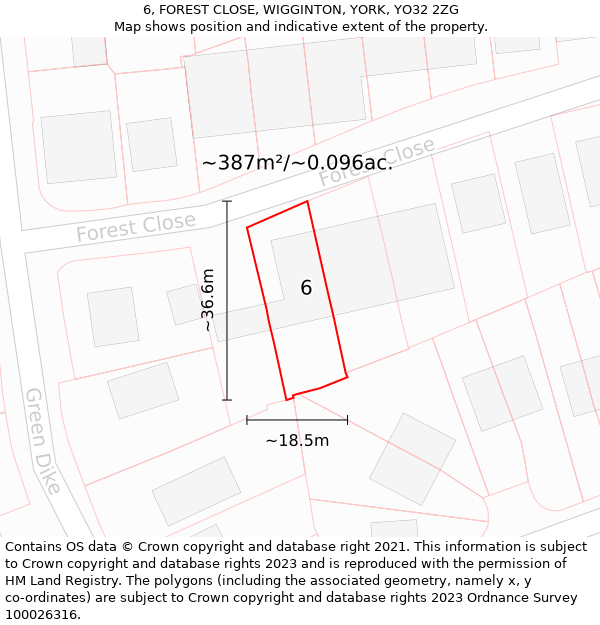 6, FOREST CLOSE, WIGGINTON, YORK, YO32 2ZG: Plot and title map