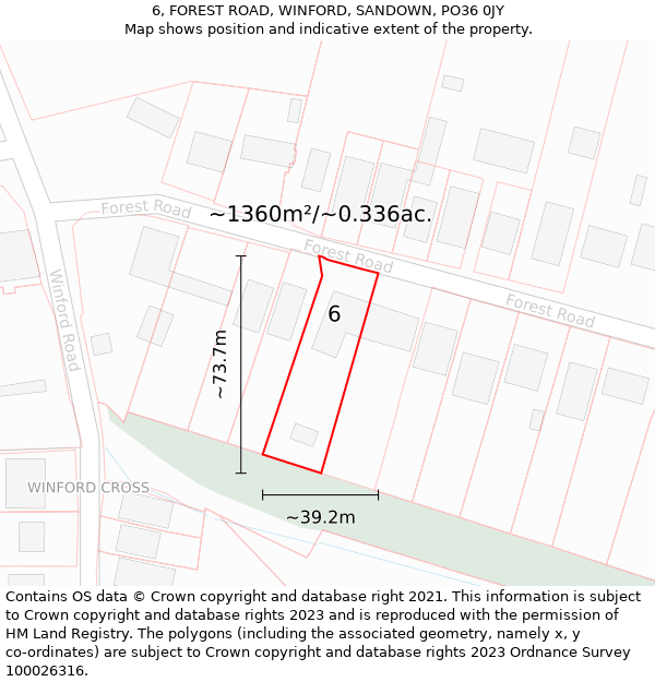 6, FOREST ROAD, WINFORD, SANDOWN, PO36 0JY: Plot and title map