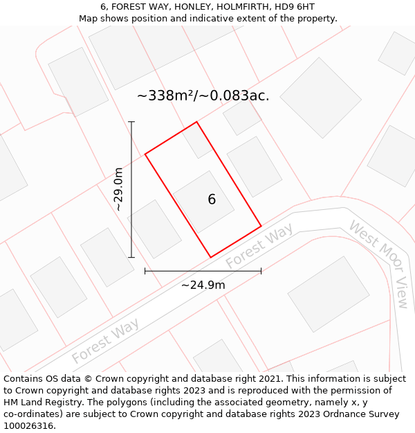 6, FOREST WAY, HONLEY, HOLMFIRTH, HD9 6HT: Plot and title map