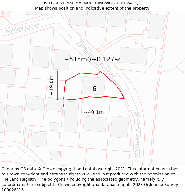 6, FORESTLAKE AVENUE, RINGWOOD, BH24 1QU: Plot and title map