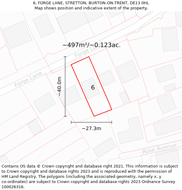 6, FORGE LANE, STRETTON, BURTON-ON-TRENT, DE13 0HL: Plot and title map