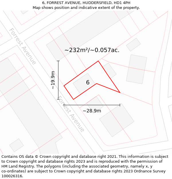 6, FORREST AVENUE, HUDDERSFIELD, HD1 4PH: Plot and title map