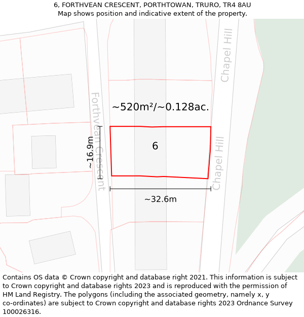 6, FORTHVEAN CRESCENT, PORTHTOWAN, TRURO, TR4 8AU: Plot and title map