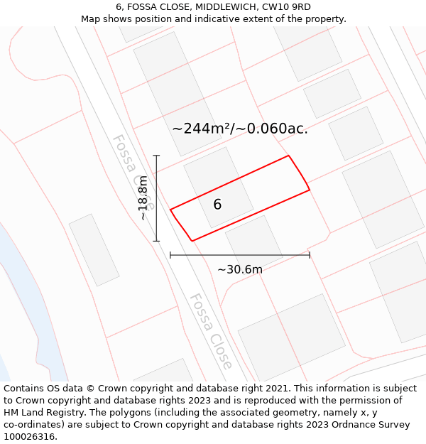 6, FOSSA CLOSE, MIDDLEWICH, CW10 9RD: Plot and title map