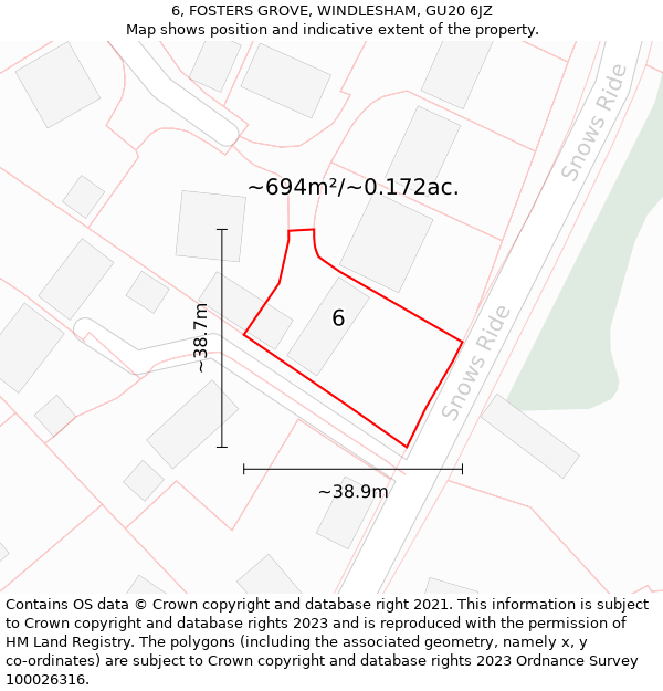 6, FOSTERS GROVE, WINDLESHAM, GU20 6JZ: Plot and title map