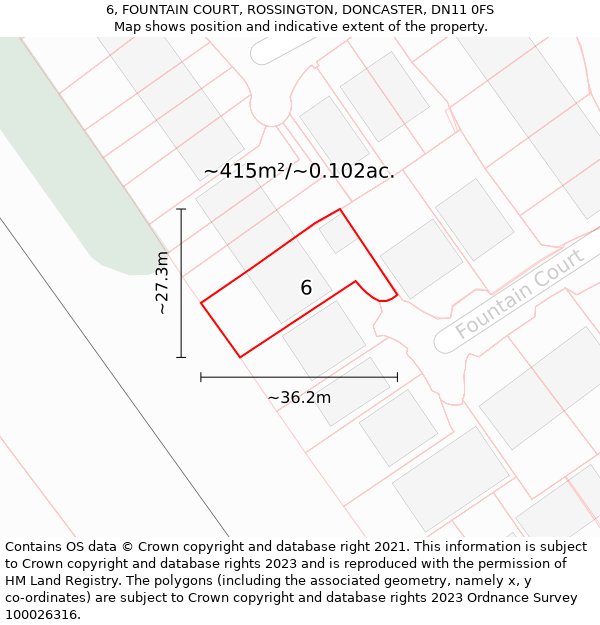 6, FOUNTAIN COURT, ROSSINGTON, DONCASTER, DN11 0FS: Plot and title map