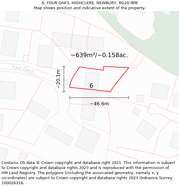 6, FOUR OAKS, HIGHCLERE, NEWBURY, RG20 9PB: Plot and title map