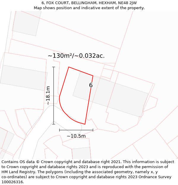 6, FOX COURT, BELLINGHAM, HEXHAM, NE48 2JW: Plot and title map