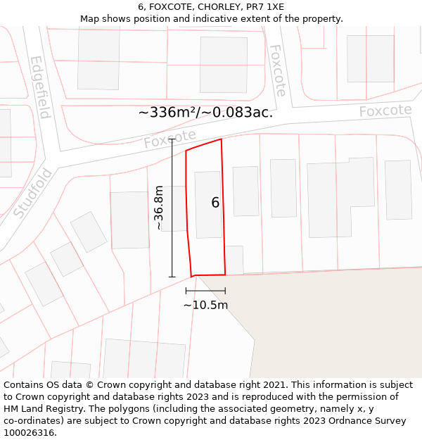 6, FOXCOTE, CHORLEY, PR7 1XE: Plot and title map