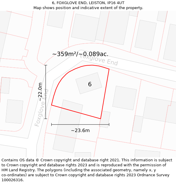 6, FOXGLOVE END, LEISTON, IP16 4UT: Plot and title map