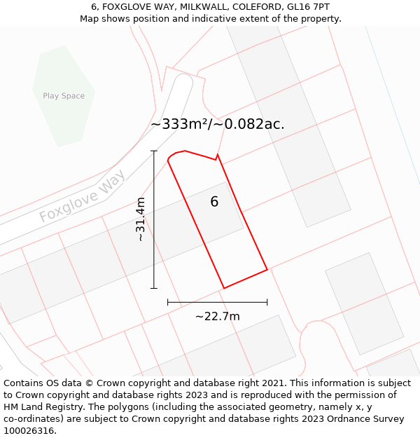 6, FOXGLOVE WAY, MILKWALL, COLEFORD, GL16 7PT: Plot and title map