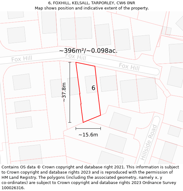 6, FOXHILL, KELSALL, TARPORLEY, CW6 0NR: Plot and title map