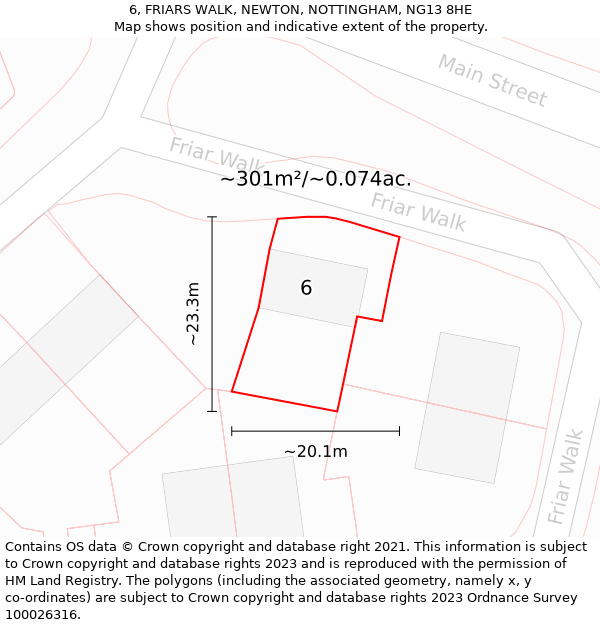 6, FRIARS WALK, NEWTON, NOTTINGHAM, NG13 8HE: Plot and title map