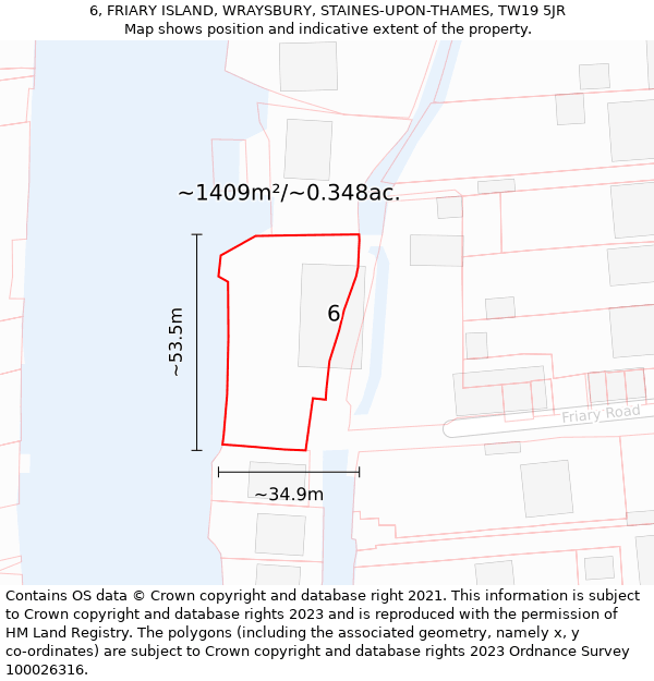 6, FRIARY ISLAND, WRAYSBURY, STAINES-UPON-THAMES, TW19 5JR: Plot and title map