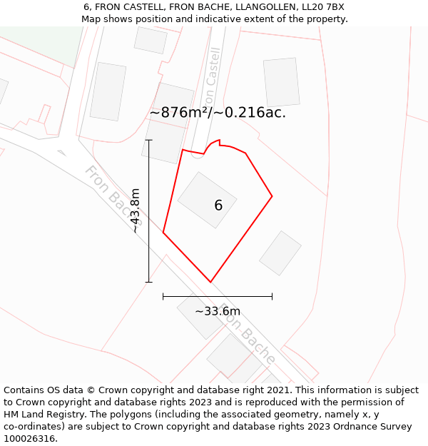 6, FRON CASTELL, FRON BACHE, LLANGOLLEN, LL20 7BX: Plot and title map