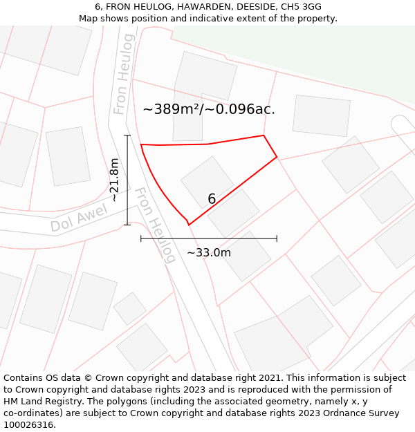 6, FRON HEULOG, HAWARDEN, DEESIDE, CH5 3GG: Plot and title map