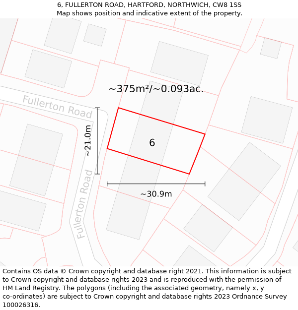 6, FULLERTON ROAD, HARTFORD, NORTHWICH, CW8 1SS: Plot and title map