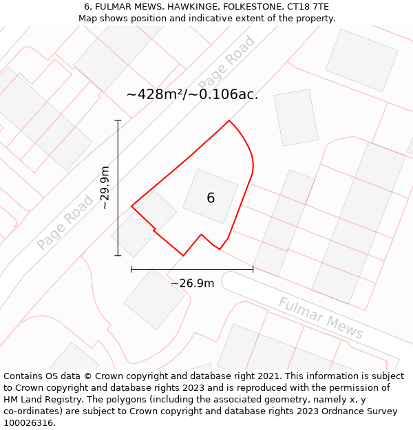 6, FULMAR MEWS, HAWKINGE, FOLKESTONE, CT18 7TE: Plot and title map