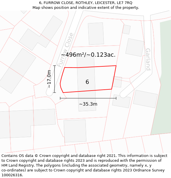 6, FURROW CLOSE, ROTHLEY, LEICESTER, LE7 7RQ: Plot and title map