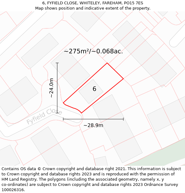 6, FYFIELD CLOSE, WHITELEY, FAREHAM, PO15 7ES: Plot and title map