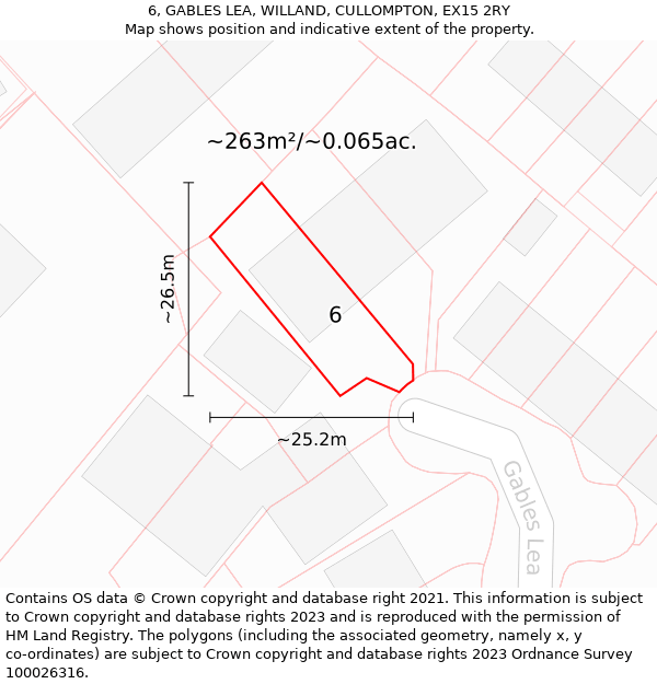 6, GABLES LEA, WILLAND, CULLOMPTON, EX15 2RY: Plot and title map
