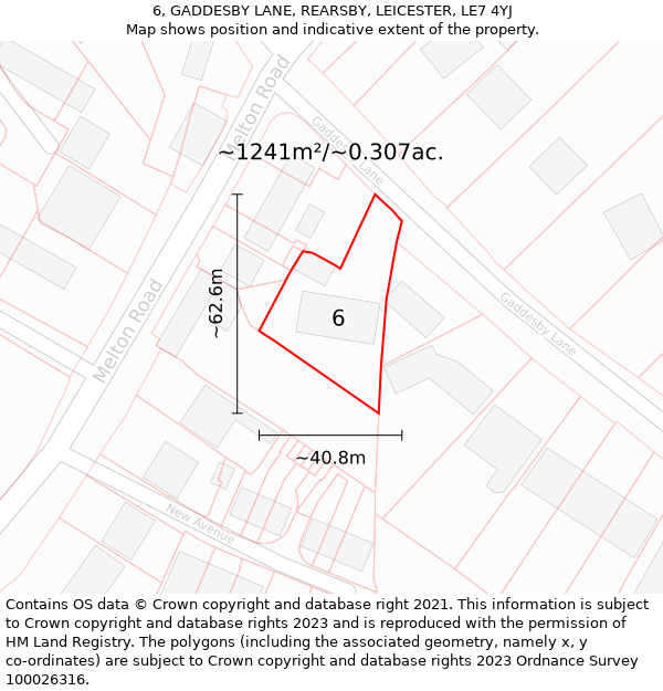 6, GADDESBY LANE, REARSBY, LEICESTER, LE7 4YJ: Plot and title map