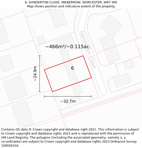 6, GANDERTON CLOSE, INKBERROW, WORCESTER, WR7 4FE: Plot and title map