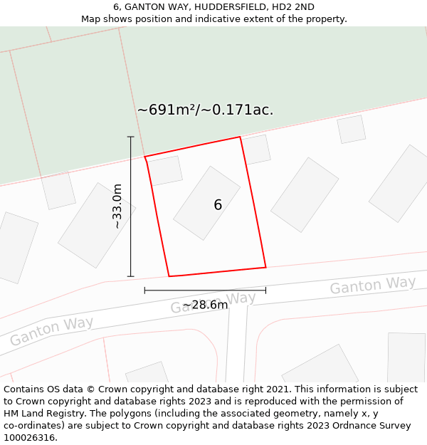 6, GANTON WAY, HUDDERSFIELD, HD2 2ND: Plot and title map