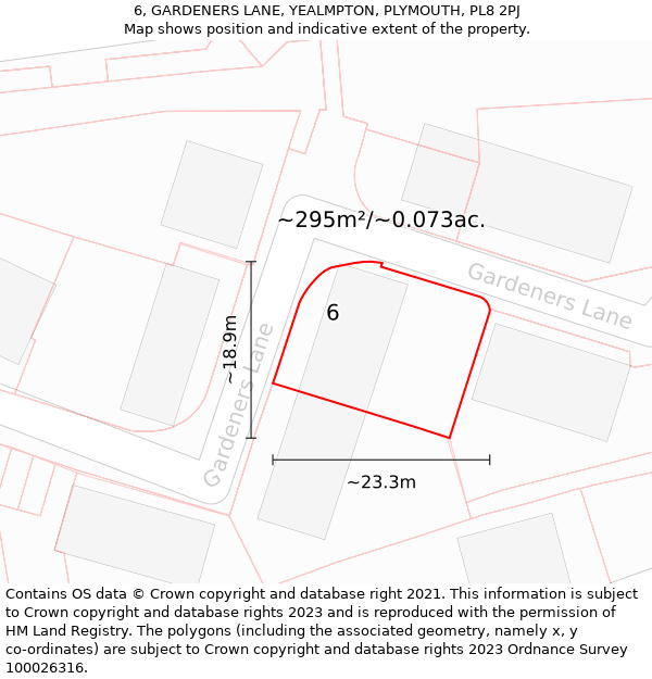 6, GARDENERS LANE, YEALMPTON, PLYMOUTH, PL8 2PJ: Plot and title map