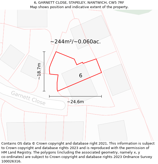 6, GARNETT CLOSE, STAPELEY, NANTWICH, CW5 7RF: Plot and title map